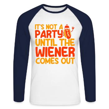 It's not a party until the hot dog gift - Unisex Long Sleeve Baseball T-Shirt - white/navy - Front - Nik (191cm)