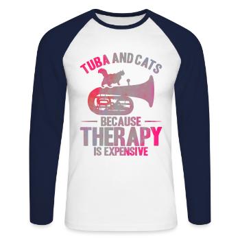 Tuba Tuba et Chats Cadeau - T-shirt baseball manches longues Homme - blanc/marine - Devant - Nik (191cm)