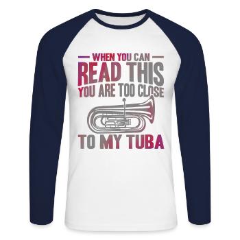 Tuba trop près de mon cadeau de tuba - T-shirt baseball manches longues Homme - blanc/marine - Devant - Nik (191cm)