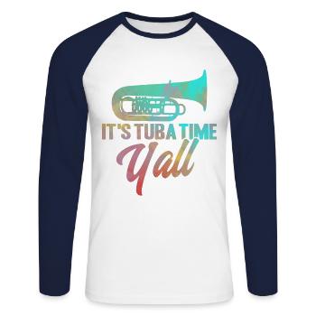 Tuba C’est l’heure du tuba, son cadeau tout - T-shirt baseball manches longues Homme - blanc/marine - Devant - Nik (191cm)