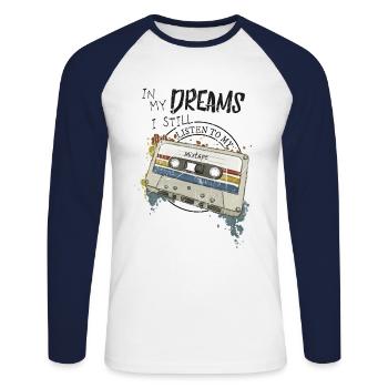 Dreams of Music Mixtape Retro Cassette Nostalgia - T-shirt baseball manches longues Homme - blanc/marine - Devant - Nik (191cm)