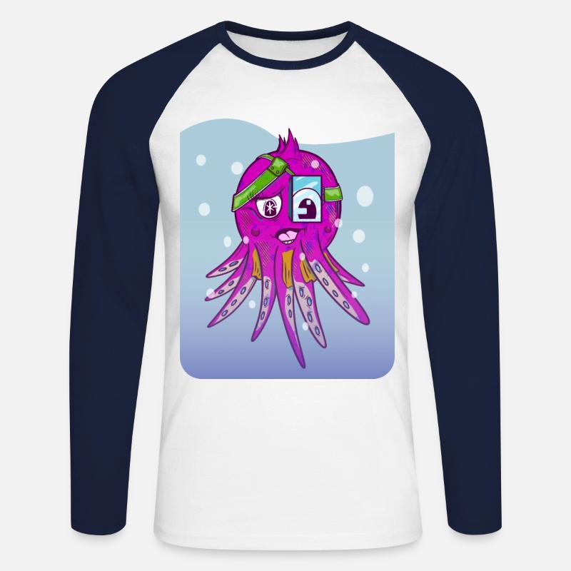 Niedlicher rosa Oktopus - Unisex Baseballshirt langarm - Weiß/Navy