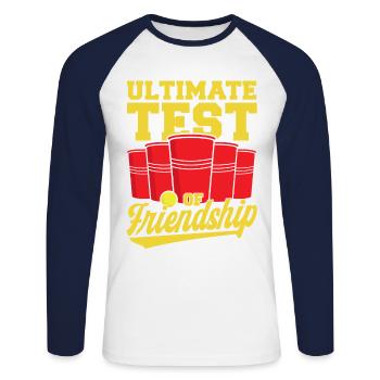 Beer Pong Champion The Ultimate Test of the Freunds - Unisex Long Sleeve Baseball T-Shirt - white/navy - Front - Nik (191cm)