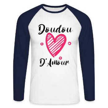 Doudou D Amour Cadeaux St Valentin - T-shirt baseball manches longues Homme - blanc/marine - Devant - Nik (191cm)