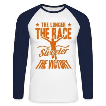 Ultramarathon Trail Running Marathon Runner Gift - Unisex Long Sleeve Baseball T-Shirt - white/navy - Front - Nik (191cm)