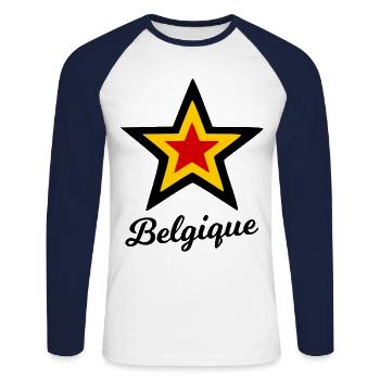 Chez soi en Belgique - T-shirt baseball manches longues Homme - blanc/marine - Devant - Nik (191cm)