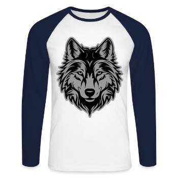 Wolf Silhouette - Unisex Baseballshirt langarm - Weiß/Navy - Vorne - Nik (191cm)