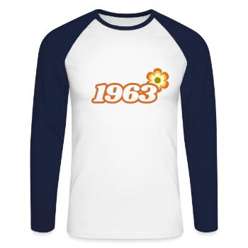 1963 Born with Retro Hippie Flower - Unisex Long Sleeve Baseball T-Shirt - white/navy - Front - Nik (191cm)