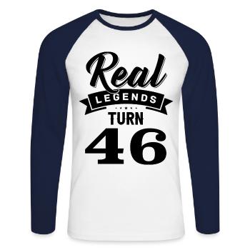 Echte Legenden werden 46, 46 Geburtstag - Unisex Baseballshirt langarm - Weiß/Navy - Vorne - Nik (191cm)