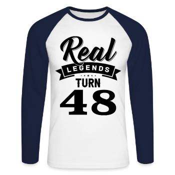 De vraies légendes ont 48 ans, 48 ans - T-shirt baseball manches longues Homme - blanc/marine - Devant - Nik (191cm)