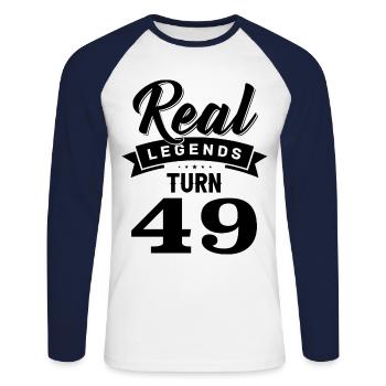 De vraies légendes ont 49 ans, 49 ans - T-shirt baseball manches longues Homme - blanc/marine - Devant - Nik (191cm)