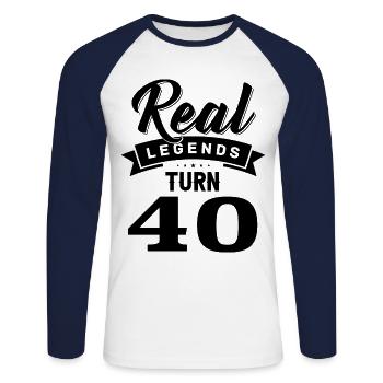 Real legends turn 40, 40 birthday - Unisex Long Sleeve Baseball T-Shirt - white/navy - Front - Nik (191cm)