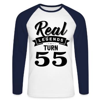 Real Legends Turn 55, 55 Birthday - Unisex Long Sleeve Baseball T-Shirt - white/navy - Front - Nik (191cm)