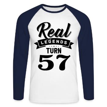 Echte Legenden werden 57, 57 Geburtstag - Unisex Baseballshirt langarm - Weiß/Navy - Vorne - Nik (191cm)