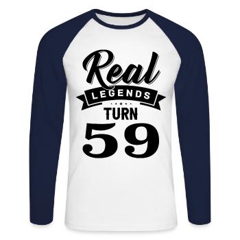 De vraies légendes ont 59 ans, 59 ans - T-shirt baseball manches longues Homme - blanc/marine - Devant - Nik (191cm)