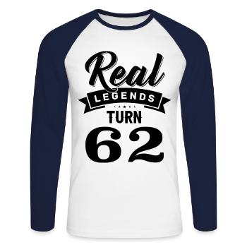 Echte Legenden werden 62, 62 Geburtstag - Unisex Baseballshirt langarm - Weiß/Navy - Vorne - Nik (191cm)