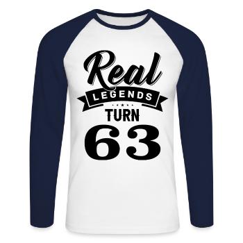 Echte Legenden werden 63, 63 Geburtstag - Unisex Baseballshirt langarm - Weiß/Navy - Vorne - Nik (191cm)