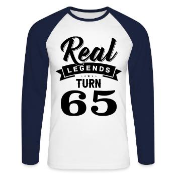 Real legends turn 65, 65 birthday - Unisex Long Sleeve Baseball T-Shirt - white/navy - Front - Nik (191cm)