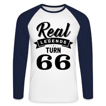 Real legends turn 66, 66 birthday - Unisex Long Sleeve Baseball T-Shirt - white/navy - Front - Nik (191cm)