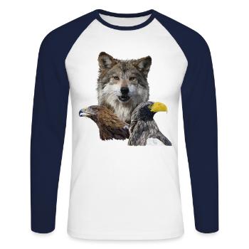 Wolf and Eagles - Unisex Long Sleeve Baseball T-Shirt - white/navy - Front - Nik (191cm)