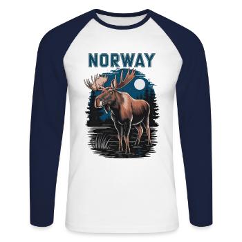 Norway with Moose - Unisex Long Sleeve Baseball T-Shirt - white/navy - Front - Nik (191cm)