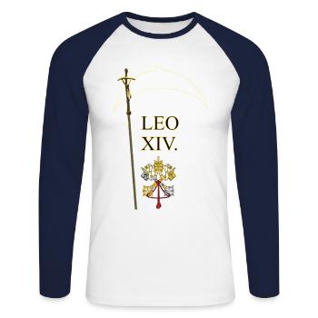 Pape LEO XIV Cité du Vatican - T-shirt baseball manches longues Homme - blanc/marine - Devant - Nik (191cm)