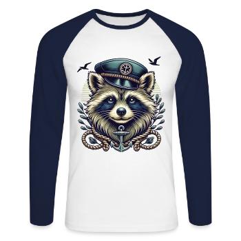 Un raton laveur des Maritimes dans un loooK de marin - T-shirt baseball manches longues Homme - blanc/marine - Devant - Nik (191cm)
