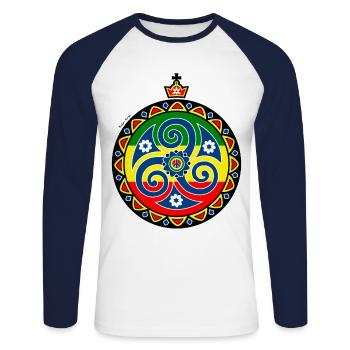 Triskell Rasta - T-shirt baseball manches longues Homme - blanc/marine - Devant - Nik (191cm)