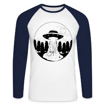 UFO camping tents alien abduction - Unisex Long Sleeve Baseball T-Shirt - white/navy - Front - Nik (191cm)