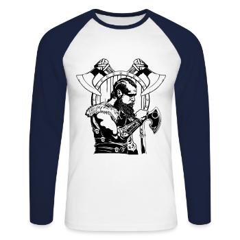 flokiaxt - Unisex Baseballshirt langarm - Weiß/Navy - Vorne - Nik (191cm)