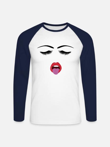 Visage avec langue - T-shirt baseball manches longues Homme - blanc/marine
