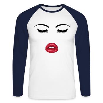 Visage avec bouche ouverte - T-shirt baseball manches longues Homme - blanc/marine - Devant - Nik (191cm)