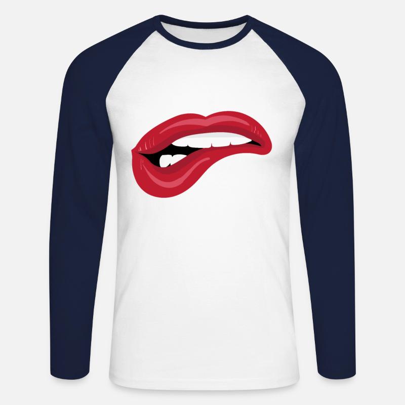 Biting Lips / Beißende Lippen - Unisex Baseballshirt langarm - Weiß/Navy