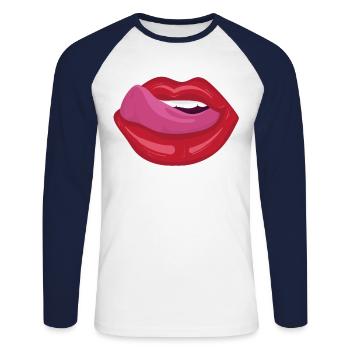 Bouche ouverte avec la langue - T-shirt baseball manches longues Homme - blanc/marine - Devant - Nik (191cm)