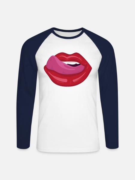 Open mouth with tongue - Unisex Long Sleeve Baseball T-Shirt - white/navy