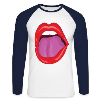 Open mouth - Unisex Long Sleeve Baseball T-Shirt - white/navy - Front - Nik (191cm)