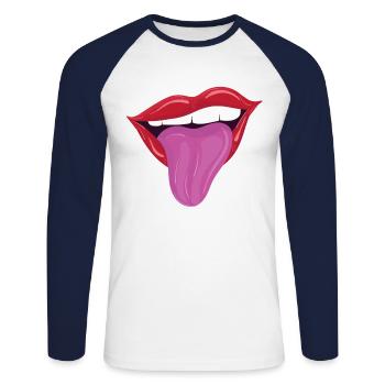 Naughty Lips with Tongue - Unisex Baseballshirt langarm - Weiß/Navy - Vorne - Nik (191cm)