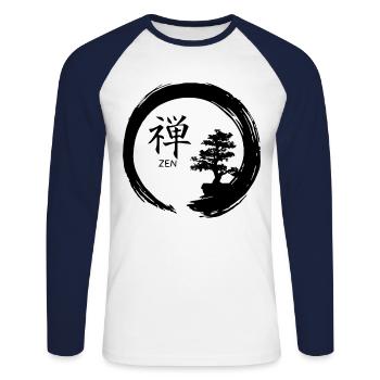 Entlasten Sie Ihren Stress mit einem ZEN-Lebensstil - Unisex Baseballshirt langarm - Weiß/Navy - Vorne - Nik (191cm)