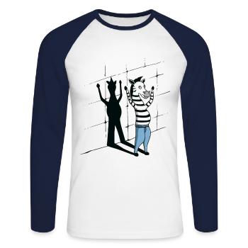 Zebra Prison Caught Cell Punishment Gift - Unisex Long Sleeve Baseball T-Shirt - white/navy - Front - Nik (191cm)