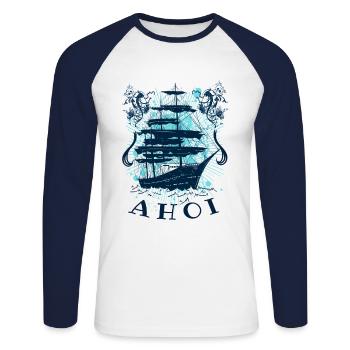 Ahoi ihr Landratten - Unisex Baseballshirt langarm - Weiß/Navy - Vorne - Nik (191cm)