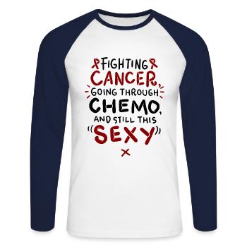 Fight Cancer Together Against Cancer Design - Unisex Long Sleeve Baseball T-Shirt - white/navy - Front - Nik (191cm)