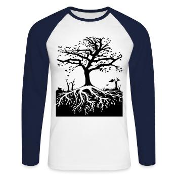 Arbre de vie Arbre chanceux, espoir - T-shirt baseball manches longues Homme - blanc/marine - Devant - Nik (191cm)