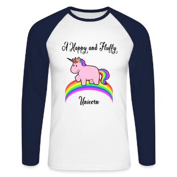 Thick Unicorn Fat Chubby Fluffy Gift - Unisex Long Sleeve Baseball T-Shirt - white/navy - Front - Nik (191cm)