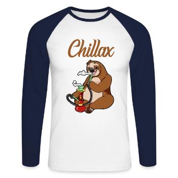 Chillax Sloth Shisha Relax Chilling Gift - Unisex Long Sleeve Baseball T-Shirt - white/navy - Front - Nik (191cm)