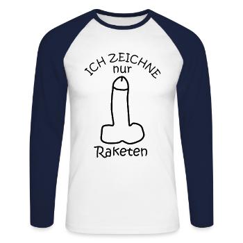 Raketen Zeichnen Lustig Witzig Schüler Geschenk - Unisex Baseballshirt langarm - Weiß/Navy - Vorne - Nik (191cm)
