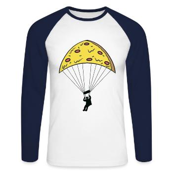 Cadeau de parachute pizza parachutisme - T-shirt baseball manches longues Homme - blanc/marine - Devant - Nik (191cm)