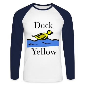 Yellow duck children gift Christmas - Unisex Long Sleeve Baseball T-Shirt - white/navy - Front - Nik (191cm)