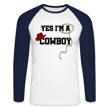 Cowboy - Unisex Baseballshirt langarm - Weiß/Navy - Vorne - Nik (191cm)