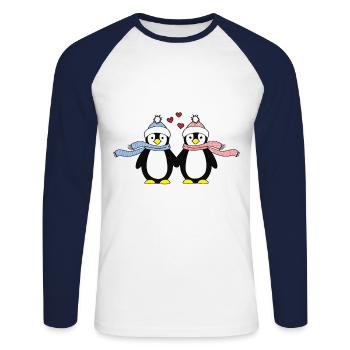 Penguin Love Relationship Partnership Gift - Unisex Long Sleeve Baseball T-Shirt - white/navy - Front - Nik (191cm)