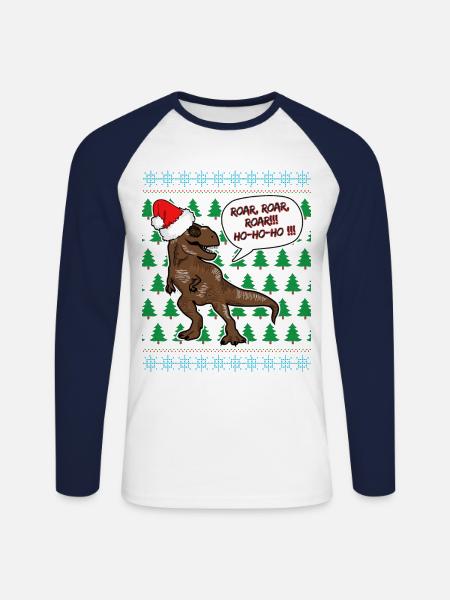 T Rex Christmas Jumper Dinosaur Fan Christmas - Unisex Long Sleeve Baseball T-Shirt - white/navy